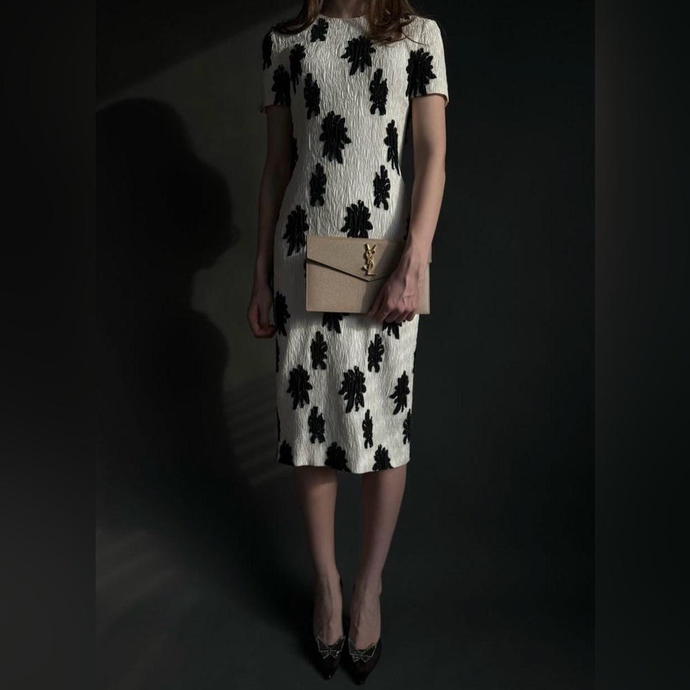 Balenciaga 2015 Cream and Black Short Sleeve Silk Dress size 40